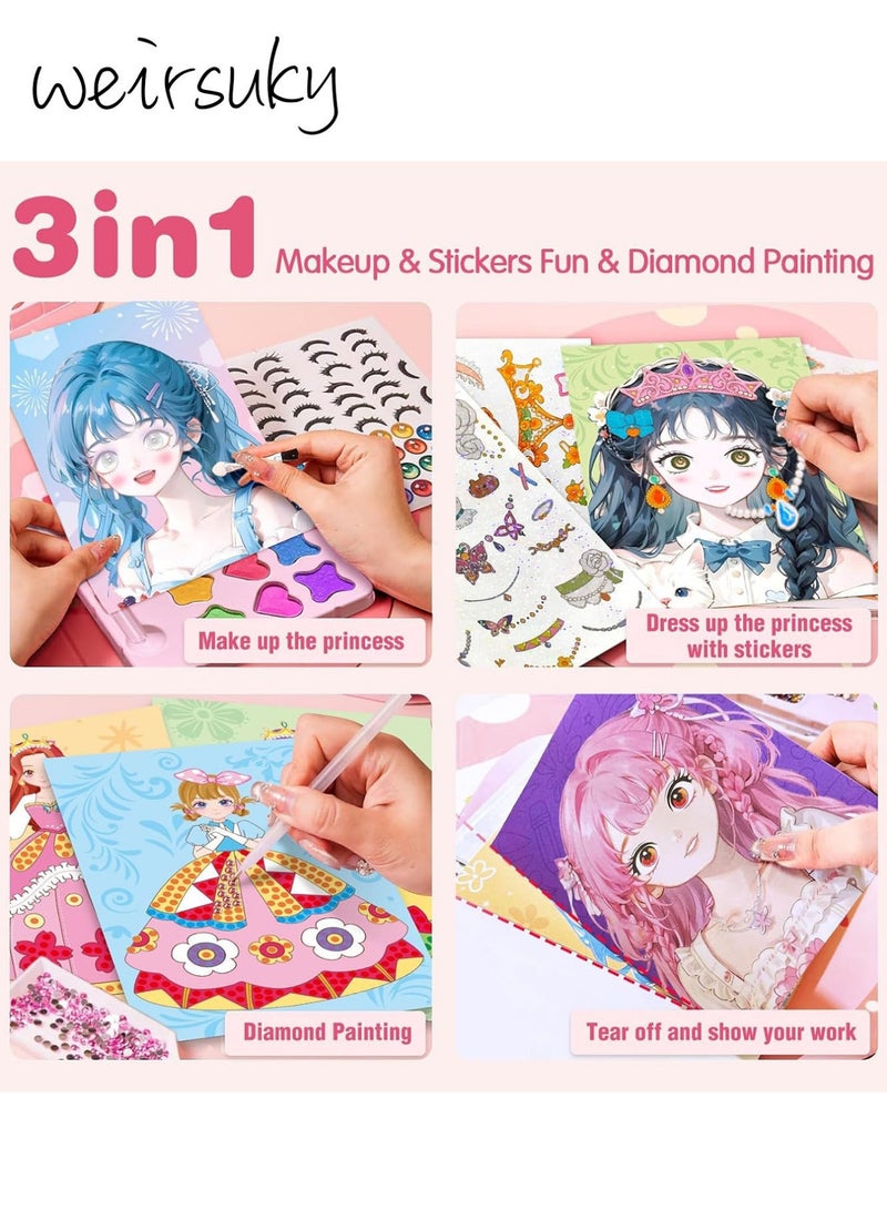 weirsuky Toy from 3 years, girls, paper make-up, DIY girls' toy set with diamond painting and princess fancy dress set, craft set children from 6 years, gift ideas 3 4 5 6 7 8 9 years girls - Image 4